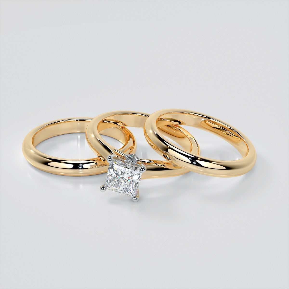 Princess Cut Cathedral Wedding Set With 2 Matching Bands