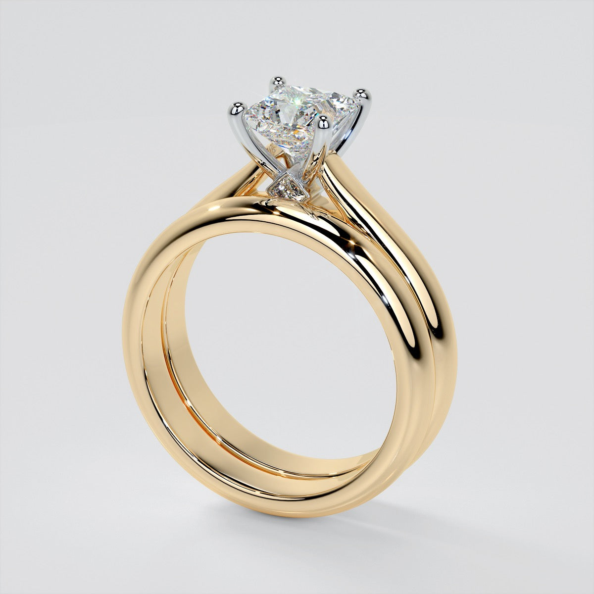 Princess Cut Cathedral Wedding Set With 2 Matching Bands