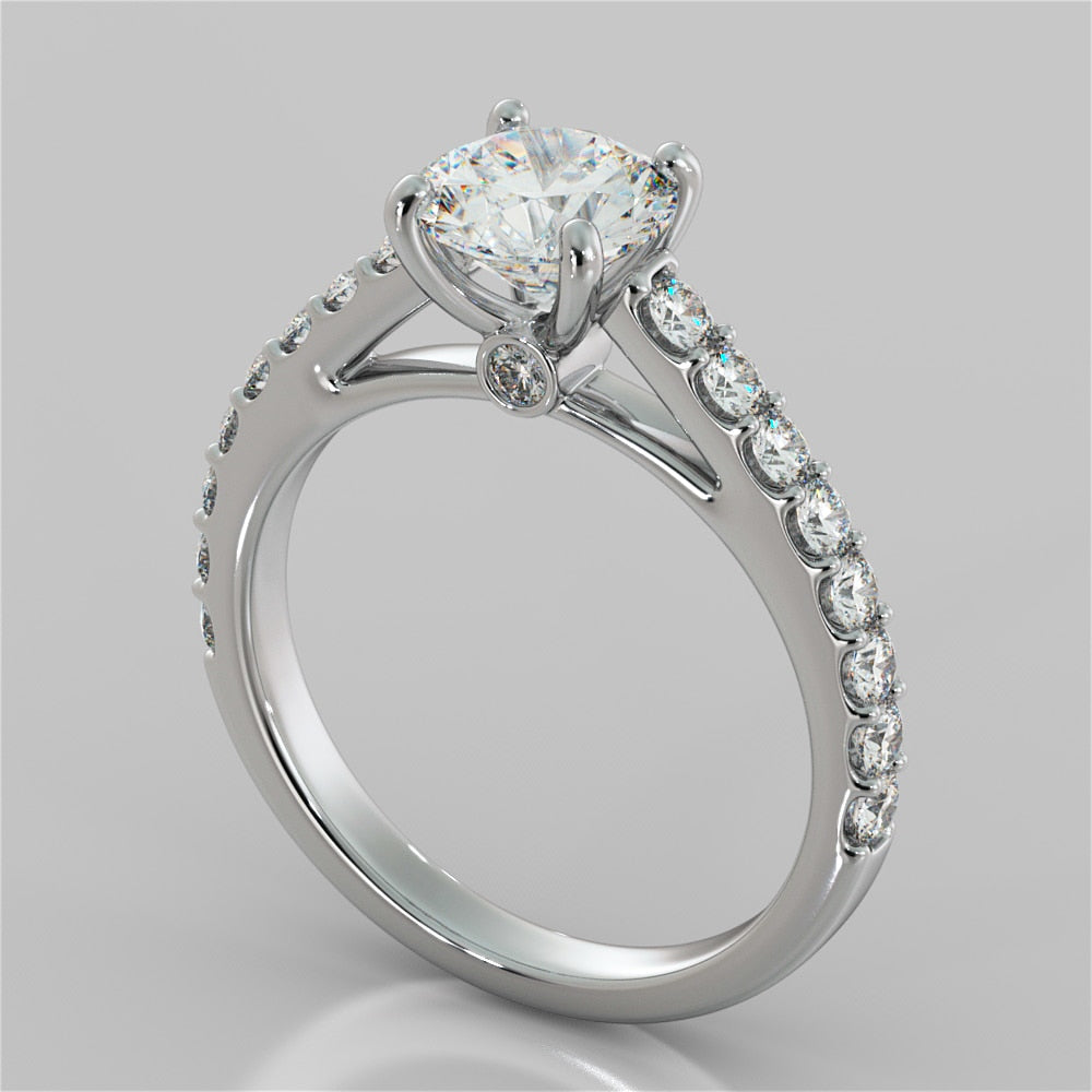 Lab Grown Diamond Round Cut Cathedral Style Engagement Ring With Side Accents