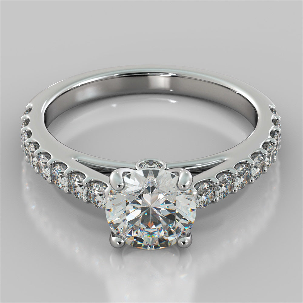 Lab Grown Diamond Round Cut Cathedral Style Engagement Ring With Side Accents