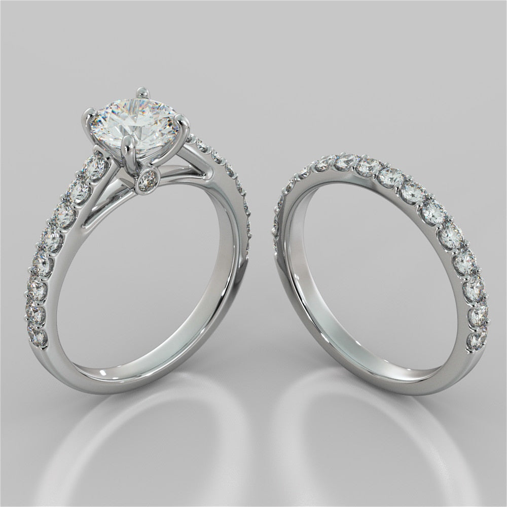 Lab Grown Diamond Round Cut Cathedral Style Engagement Ring With Side Accents