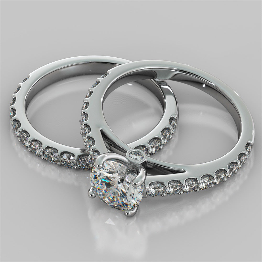 Round Cut Cathedral Style Wedding Set With Side Accents