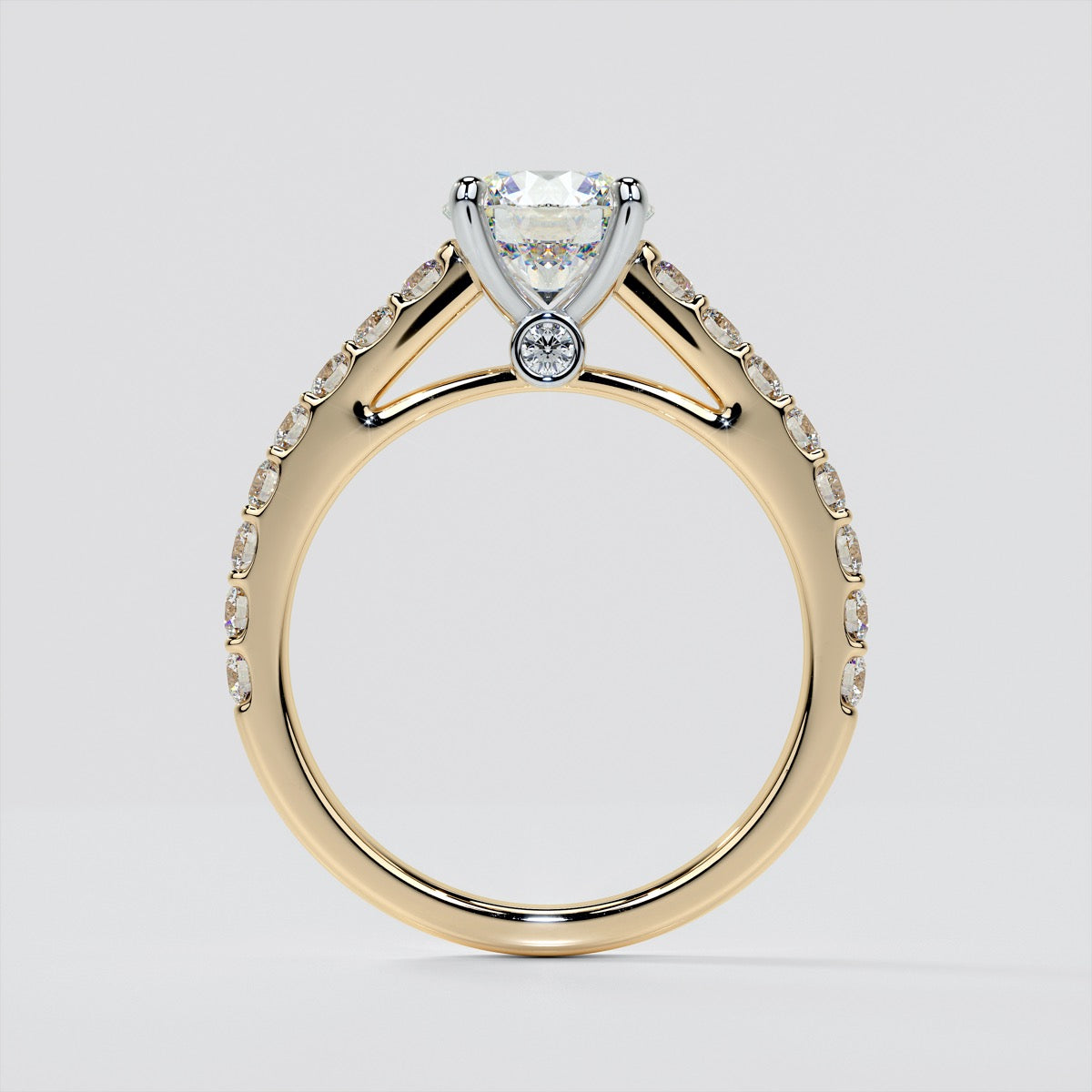 Lab Grown Diamond Round Cut Cathedral Style Engagement Ring With Side Accents