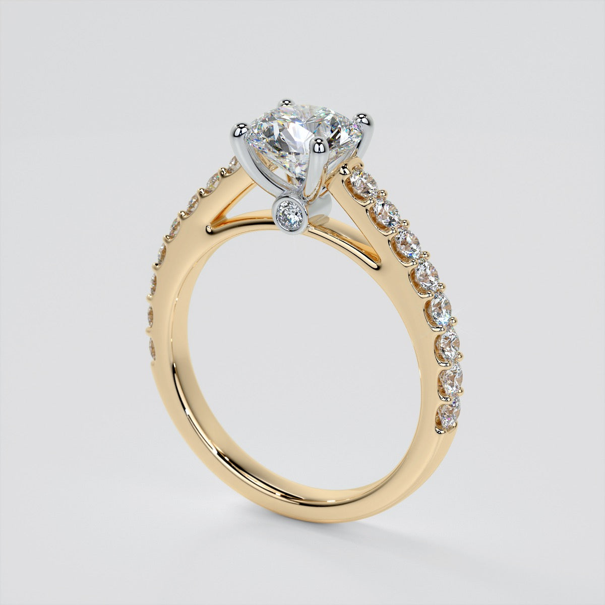 Lab Grown Diamond Round Cut Cathedral Style Engagement Ring With Side Accents