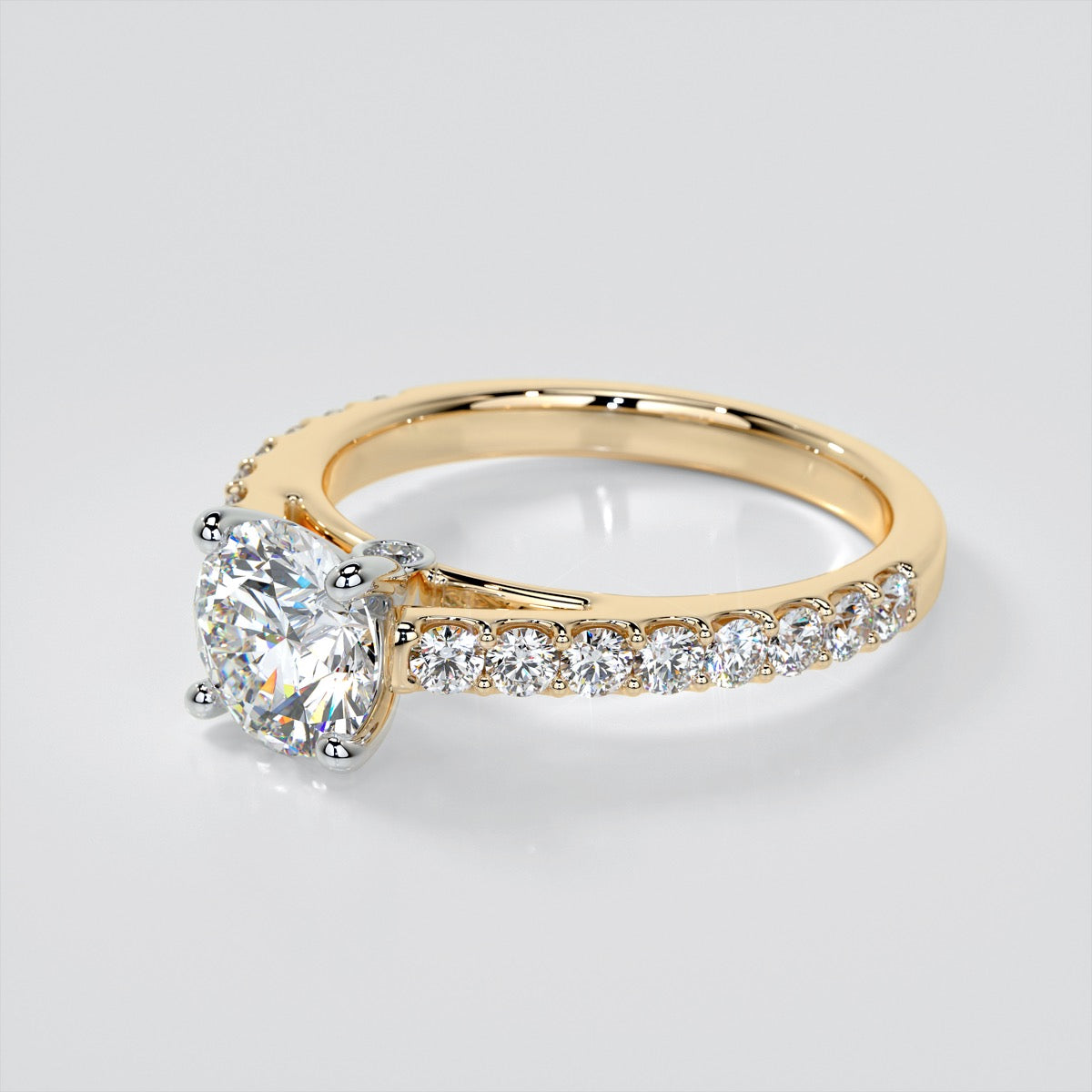 Lab Grown Diamond Round Cut Cathedral Style Engagement Ring With Side Accents