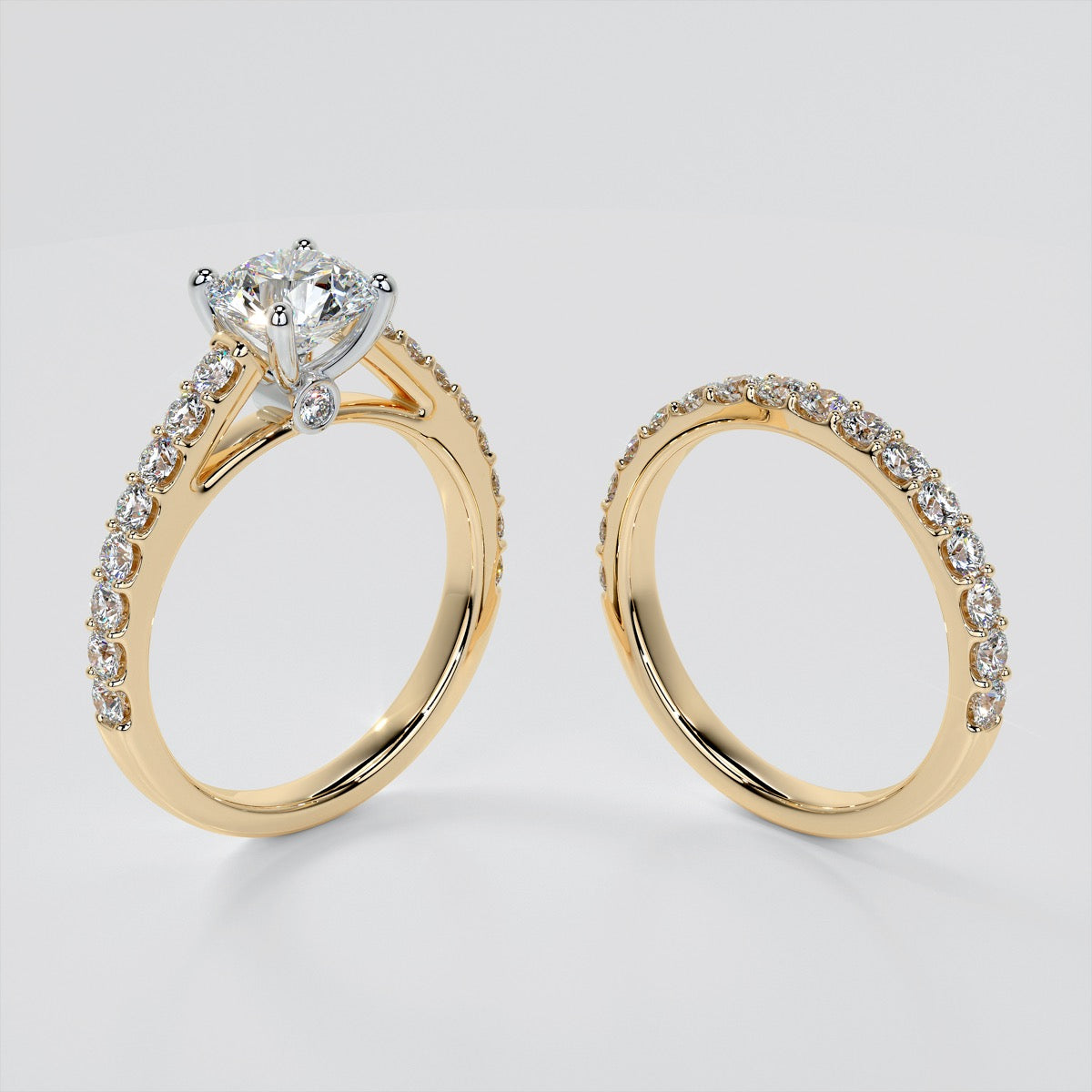 Round Cut Cathedral Style Wedding Set With Side Accents