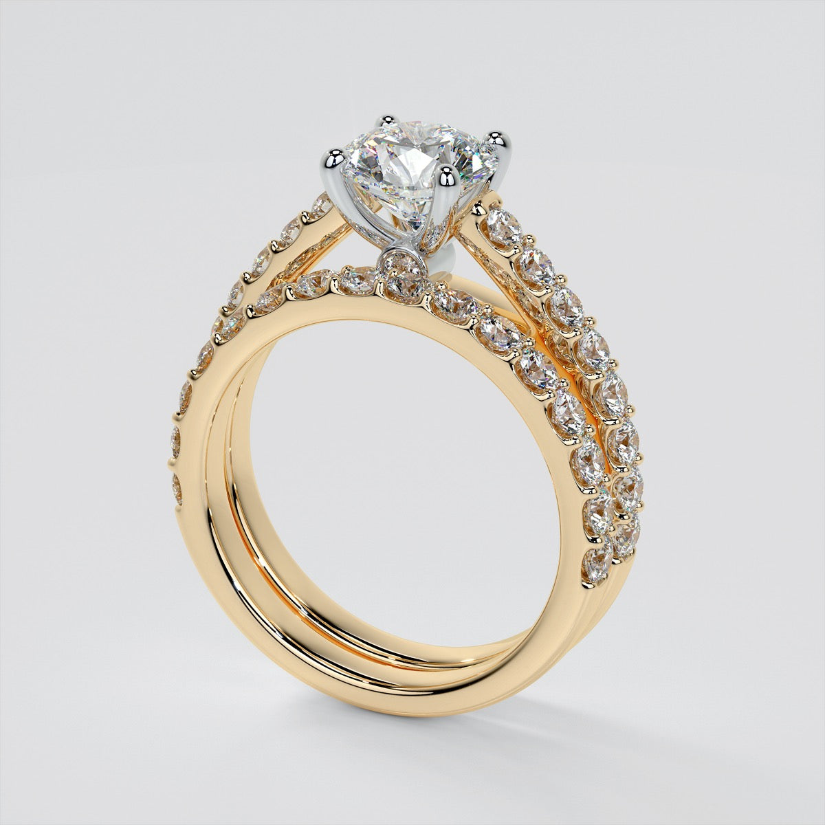 Lab Grown Diamond Round Cut Cathedral Style Engagement Ring With Side Accents