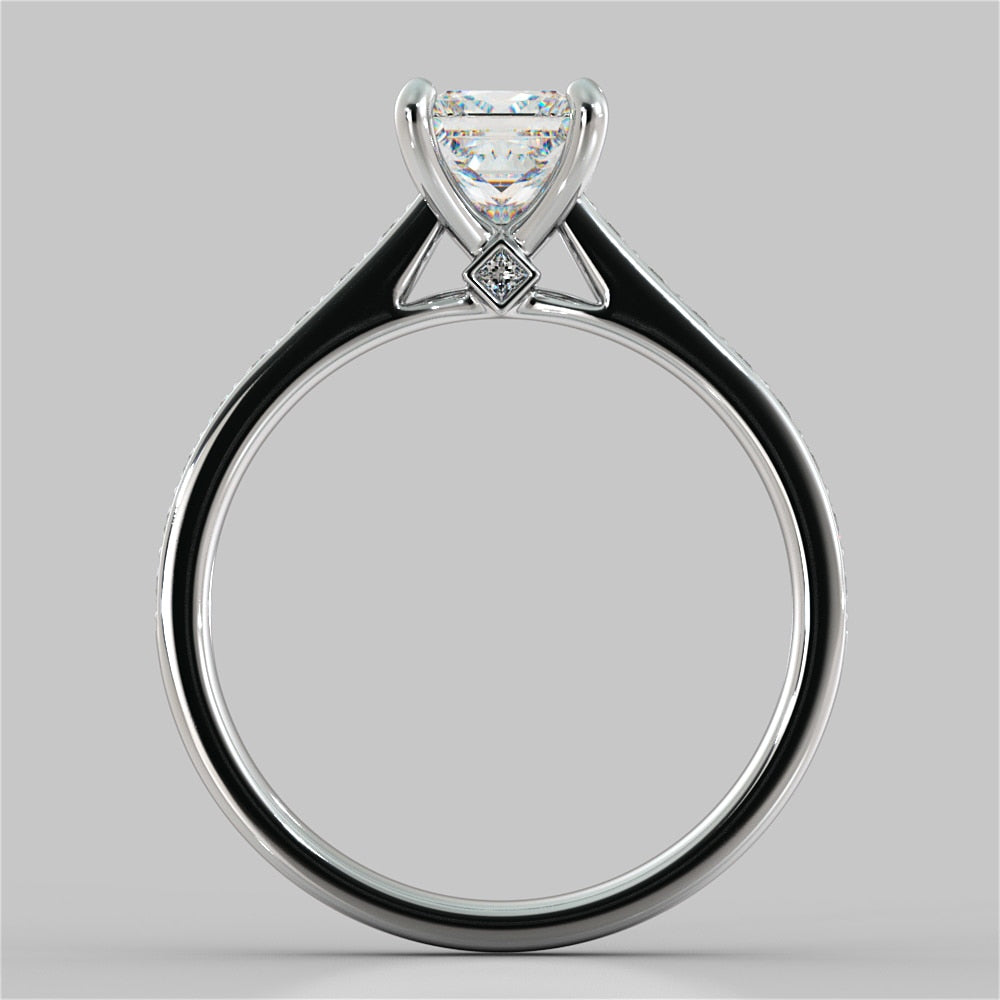 Princess Cut Accented Cathedral Wedding Set With 2 Matching Bands
