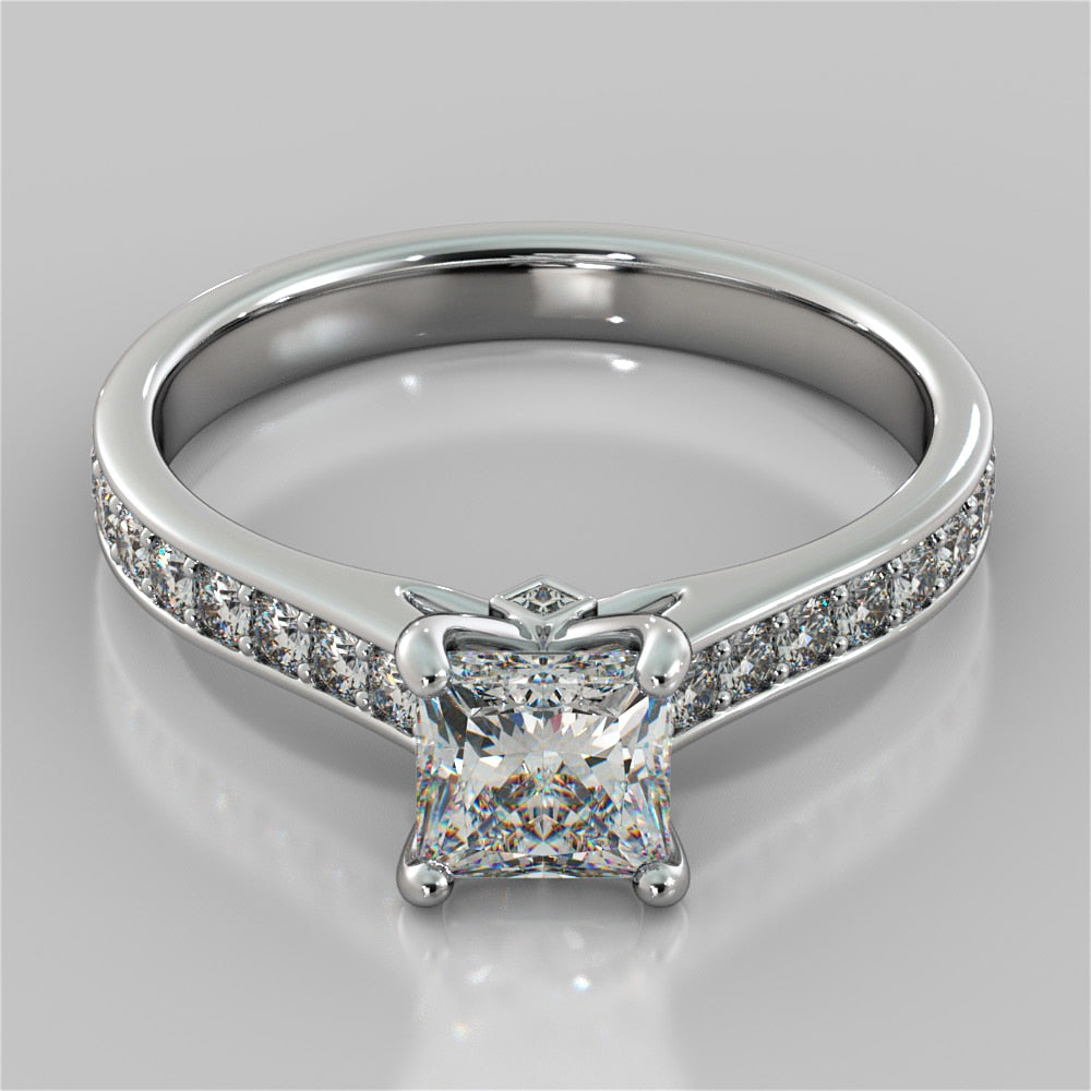 Princess Cut Accented Cathedral Wedding Set With 2 Matching Bands