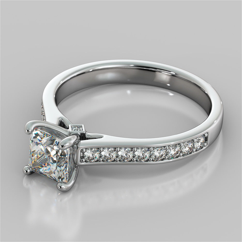2.5Ct Princess Cut Lab Grown Diamond Engagement Ring  With Accents