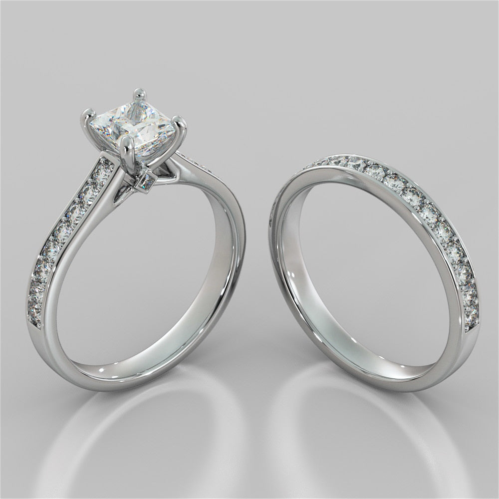 2.5Ct Princess Cut Lab Grown Diamond Engagement Ring  With Accents