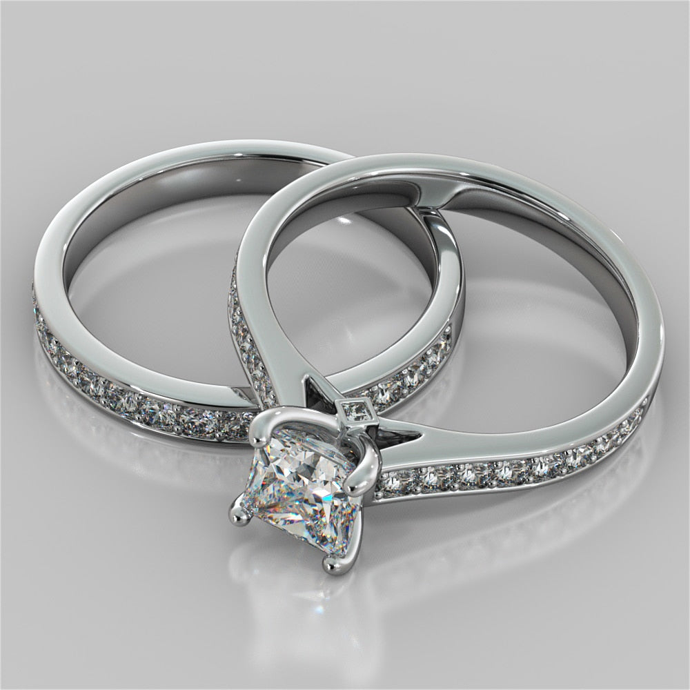 2.5Ct Princess Cut Lab Grown Diamond Engagement Ring  With Accents