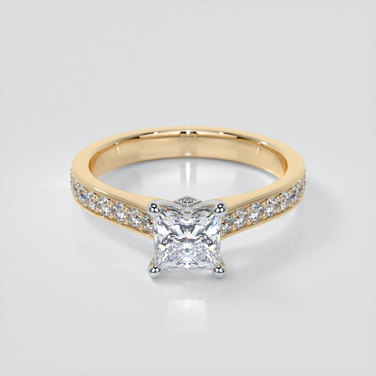 Princess Cut Accented Cathedral Engagement Ring