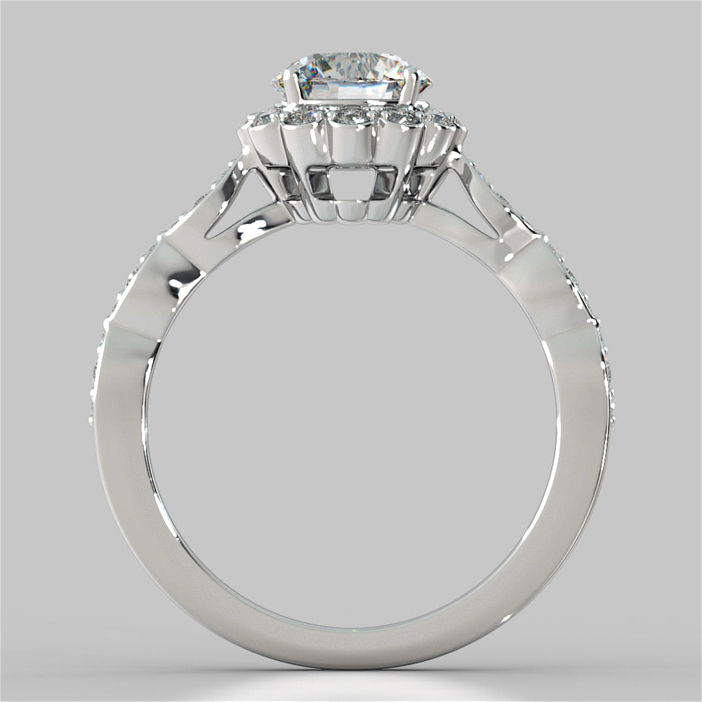 Round Cut Flower Design Wedding Set With 2 Matching Bands