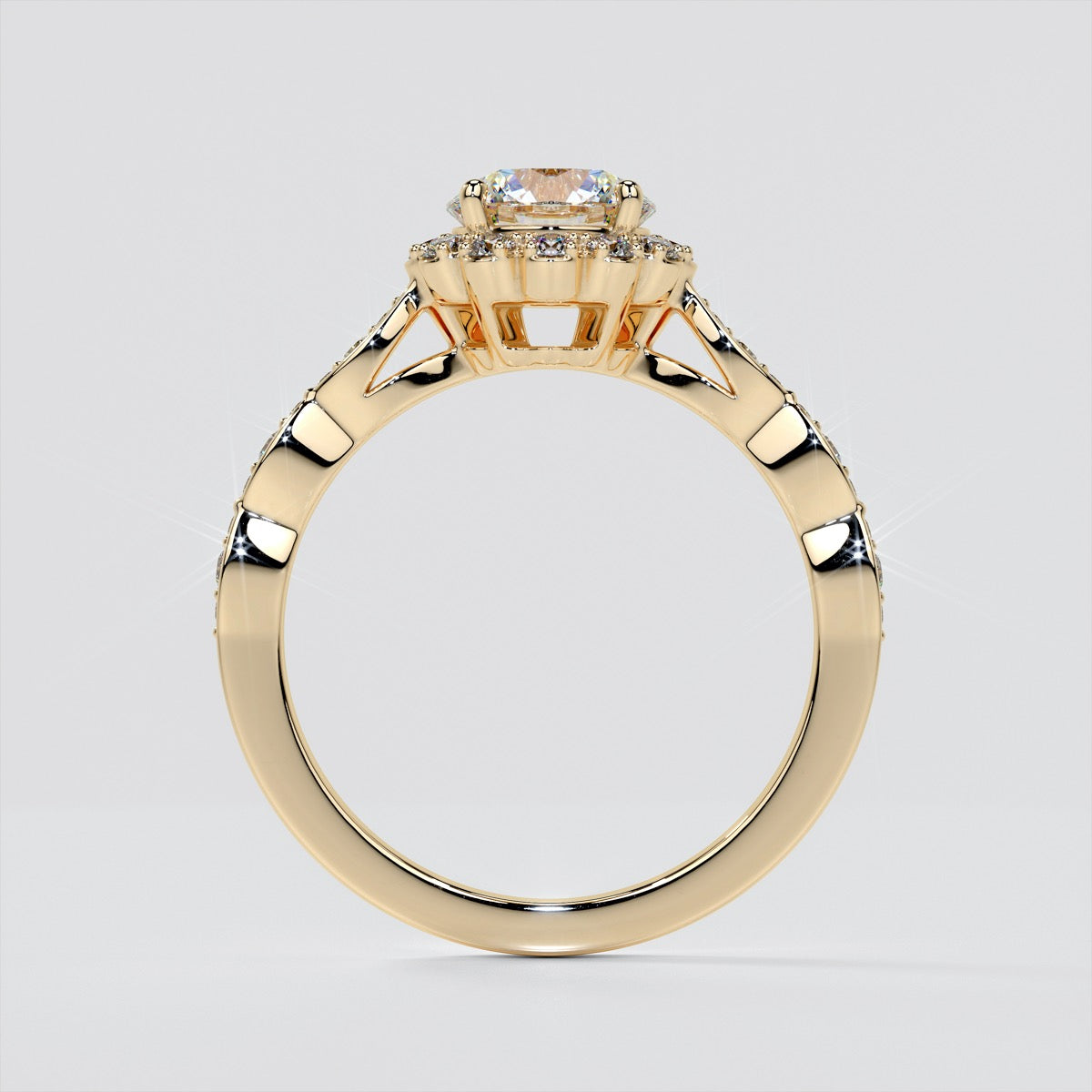 Round Cut Flower Design Wedding Set With 2 Matching Bands