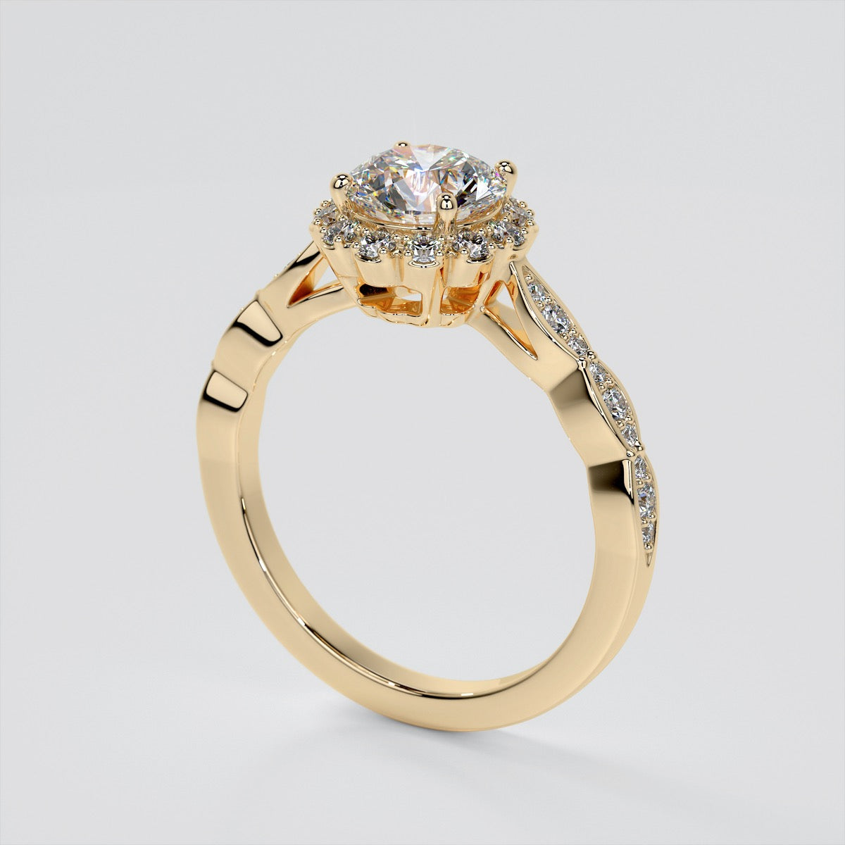 Lab Grown Diamond Round Cut Flower Design Engagement Ring