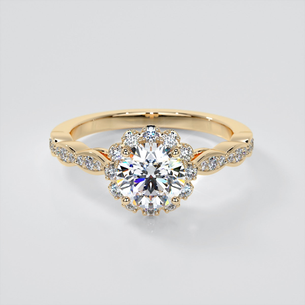 Lab Grown Diamond Round Cut Flower Design Engagement Ring