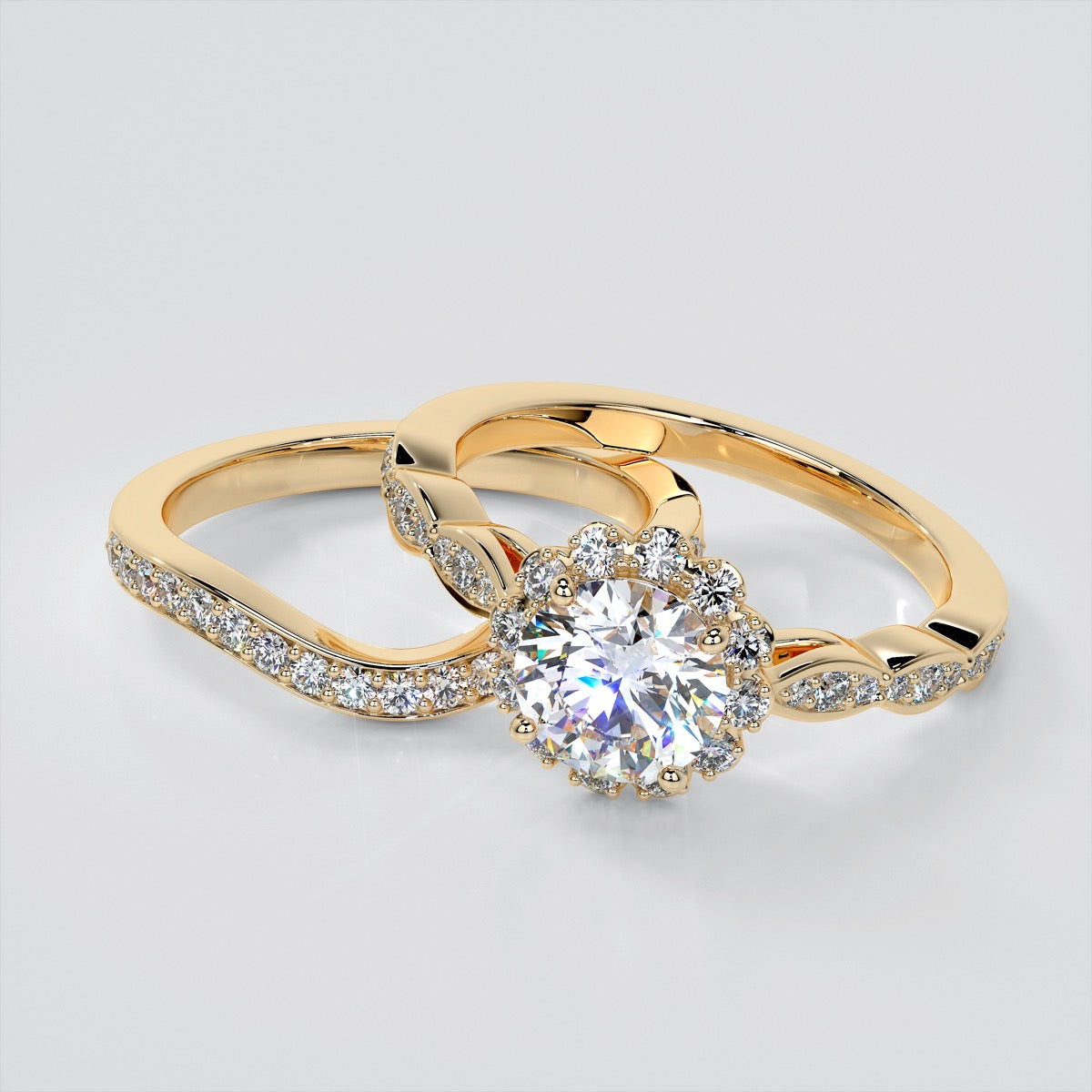Round Cut Flower Design Engagement Ring