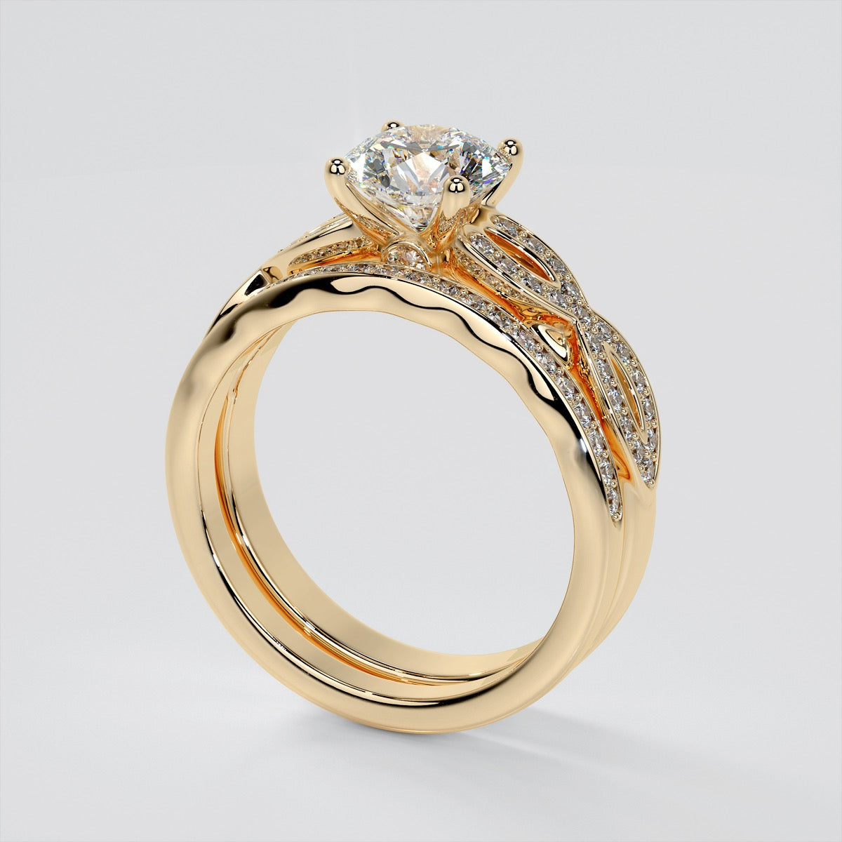 Round Cut Infinity Design Wedding Set With 2 Matching Bands