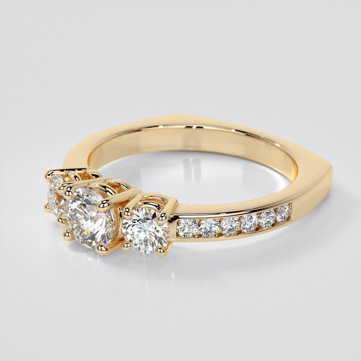 Round Cut Euro Style Three-Stone Wedding Set With 2 Matching Bands