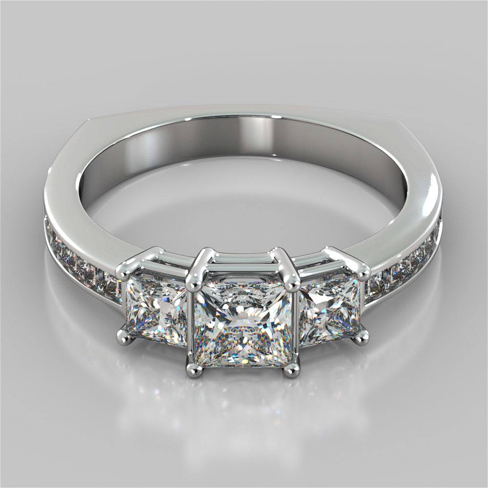 Lab Grown Diamond Princess Cut Euro Style Engagement Ring With Channel Set Accents