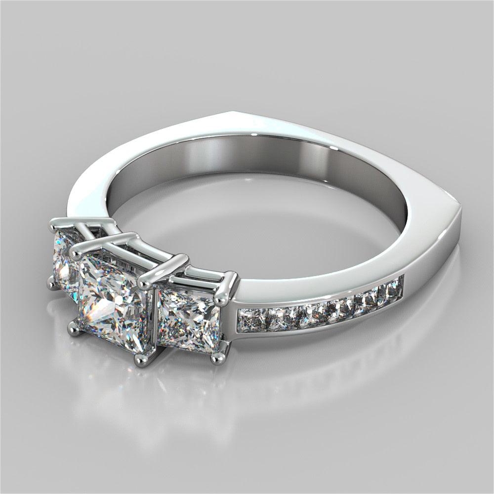Princess Cut Euro Style Wedding Set With Channel Set Accents