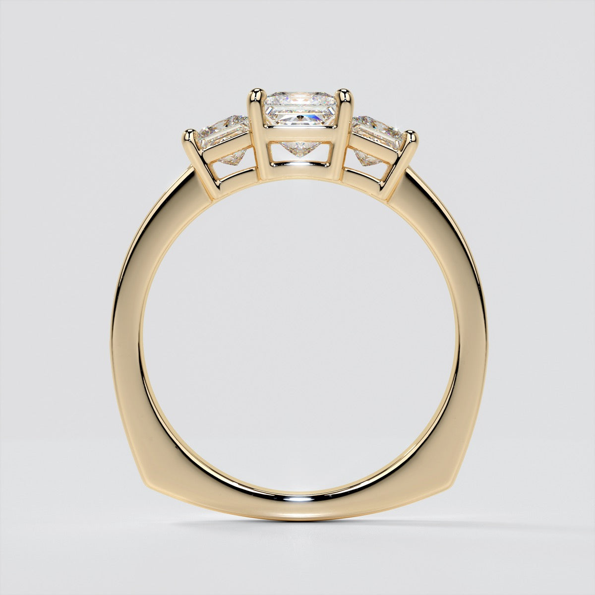 Princess Cut Euro Style Three-Stone Wedding Set With 2 Matching Bands