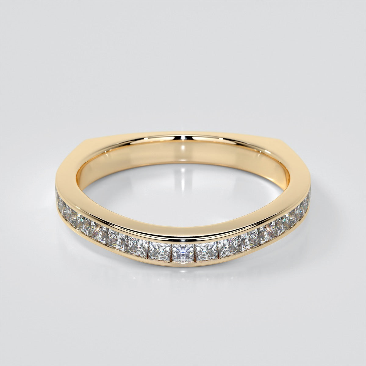Princess Cut Euro Style Three-Stone Wedding Set With 2 Matching Bands