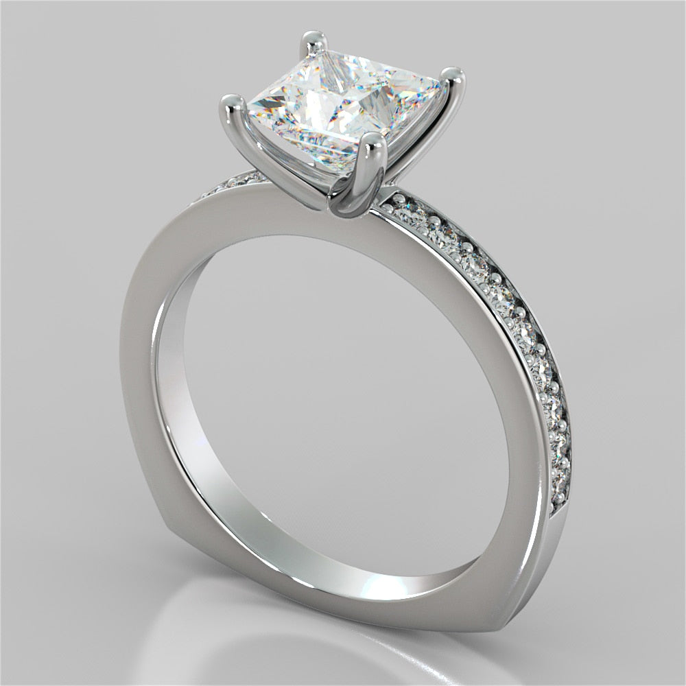 Princess Cut Euro Style Wedding Set With 2 Matching Bands