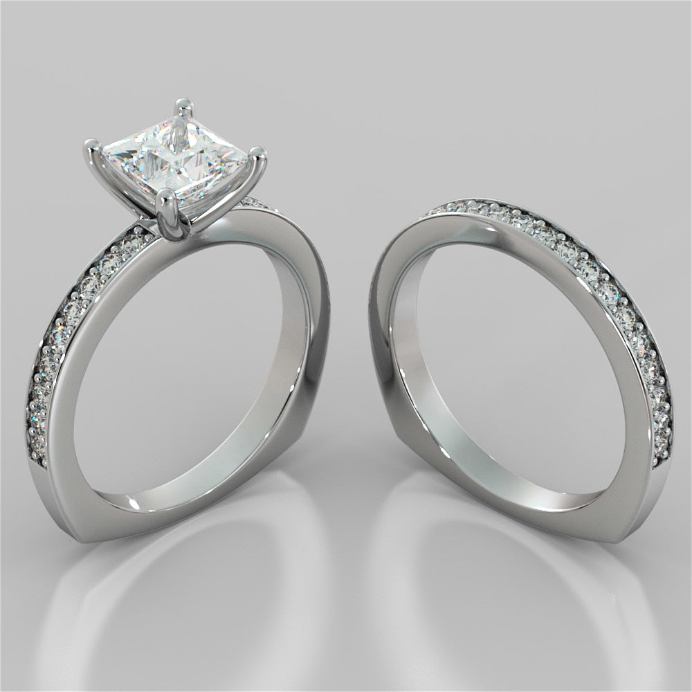 Princess Cut Euro Style Engagement Ring With Accents