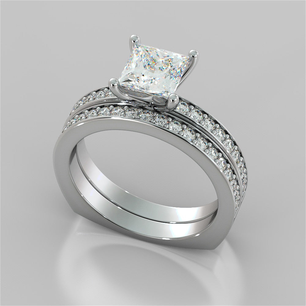 Princess Cut Euro Style Engagement Ring With Accents
