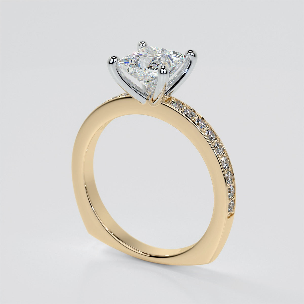 Princess Cut Euro Style Wedding Set With 2 Matching Bands