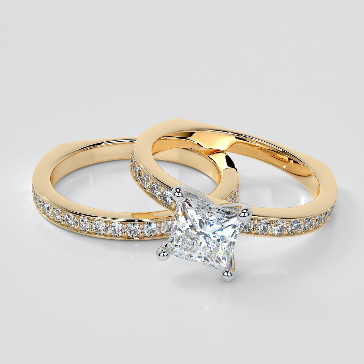 Princess Cut Euro Style Wedding Set With 2 Matching Bands