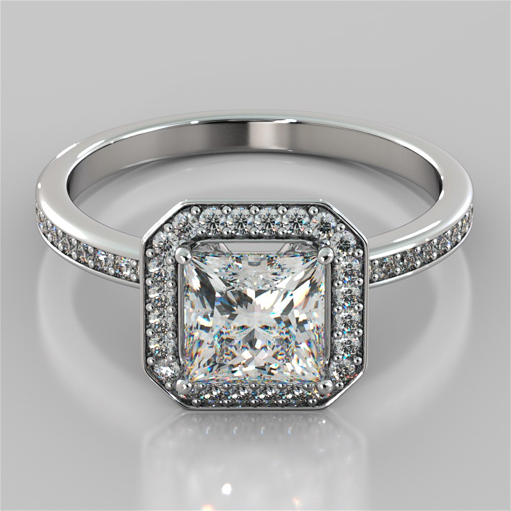 Princess Cut Pavé Style Halo Engagement Ring