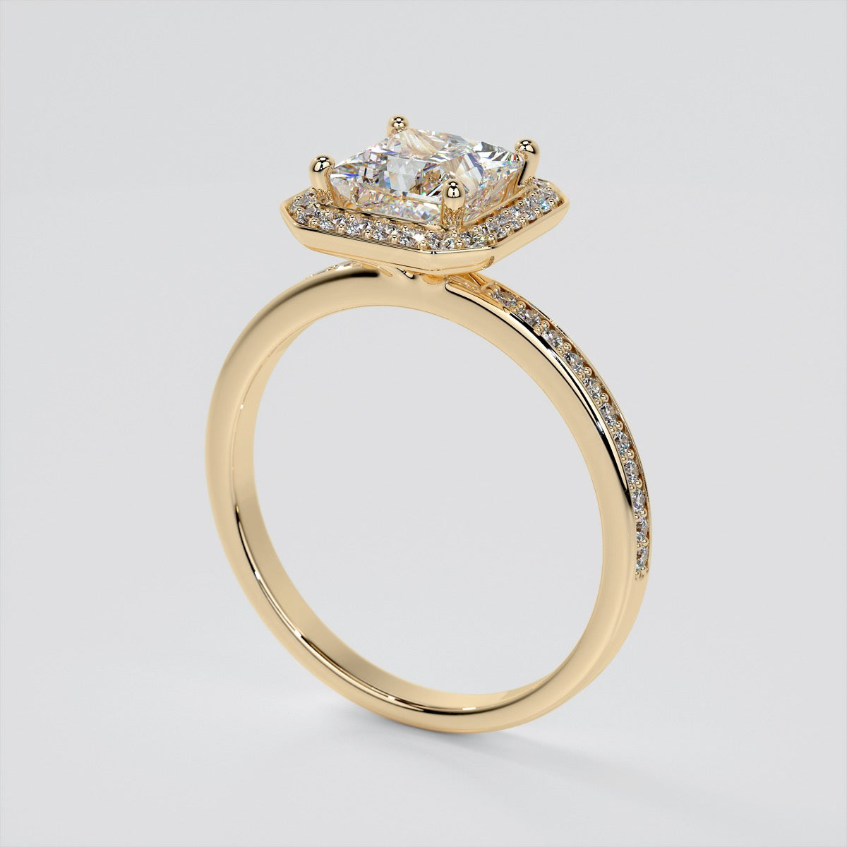Princess Cut Pavé Style Halo Engagement Ring