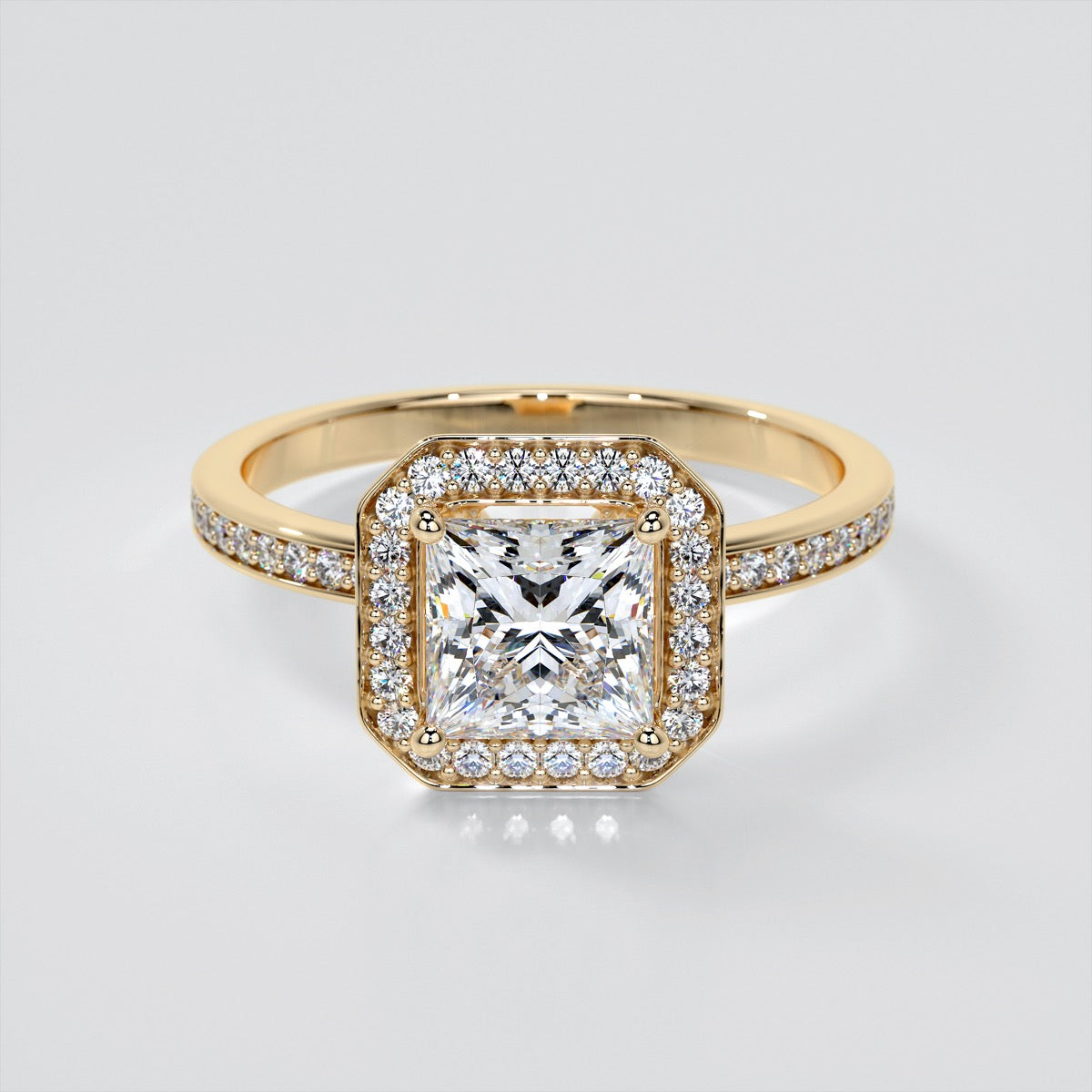 Princess Cut Pavé Style Halo Wedding Set With Accents