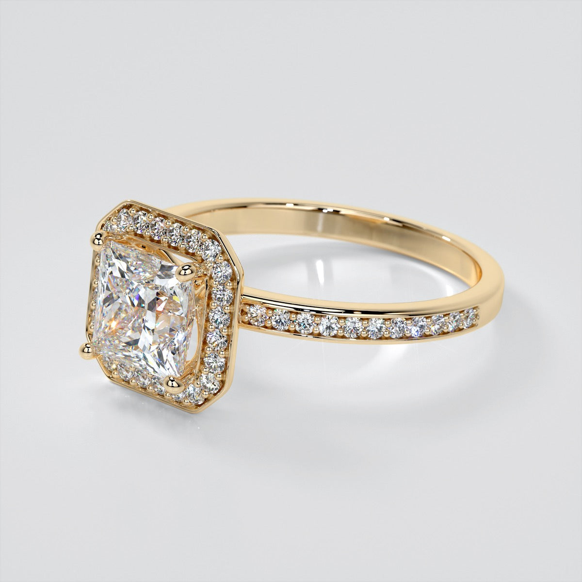 Princess Cut Pavé Style Halo Wedding Set With Accents