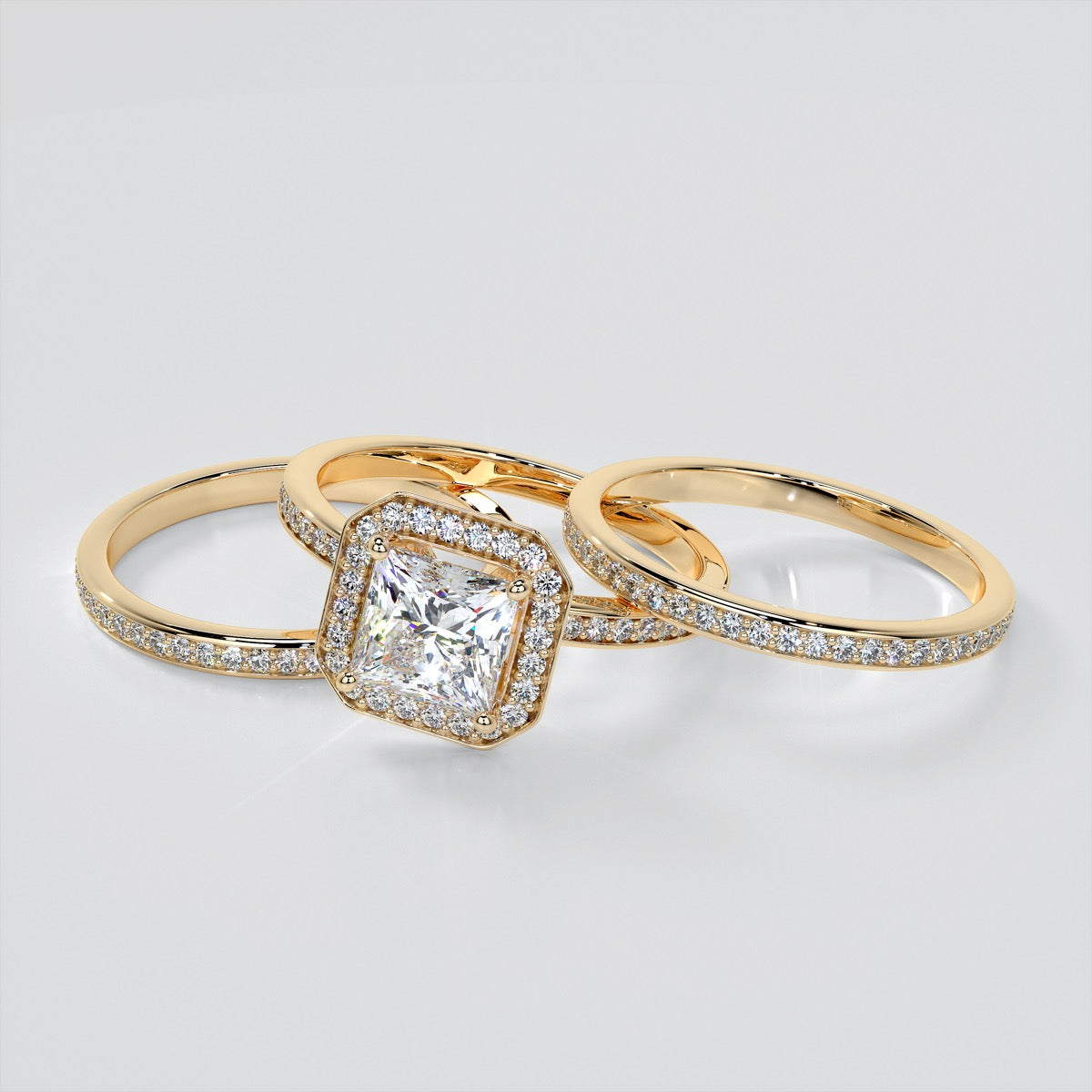 Princess Cut Pavé Style Halo Engagement Ring