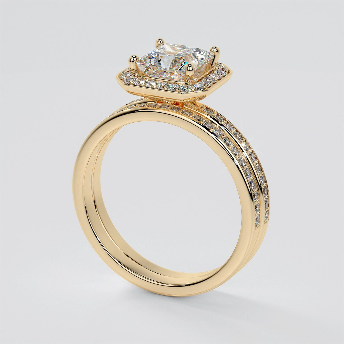 Princess Cut Pavé Style Halo Engagement Ring
