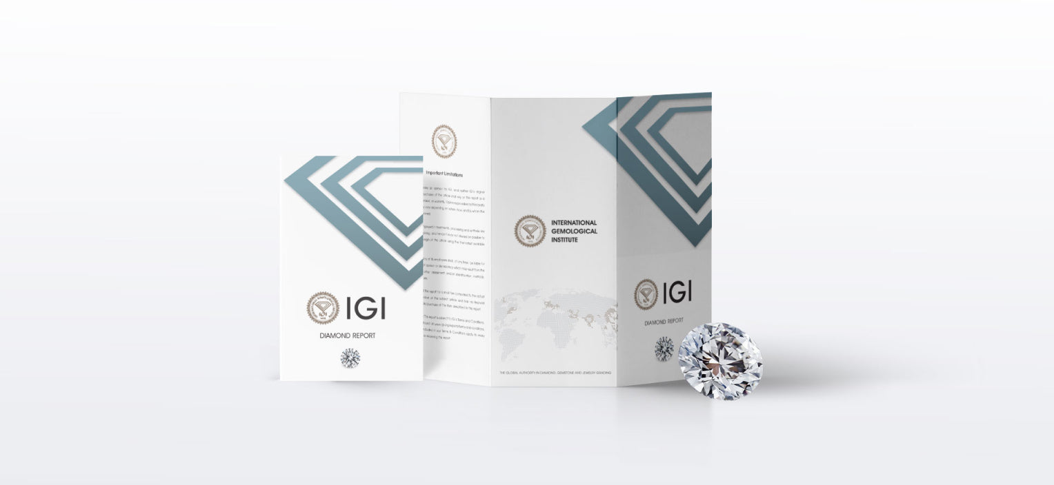 Two IGI diamond boxes with a diamond on a white background