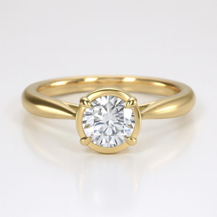 Round Cut Lab Grown Diamond Bezel Set Engagement Ring with Claw Prongs