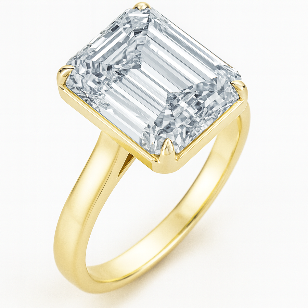 Lab Grown Diamond Bezel Set Emerald Cut Engagement Ring with Claw Prongs