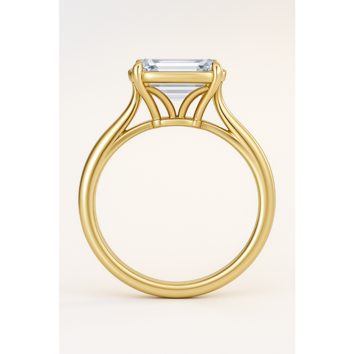 Lab Grown Diamond Bezel Set Emerald Cut Engagement Ring with Claw Prongs