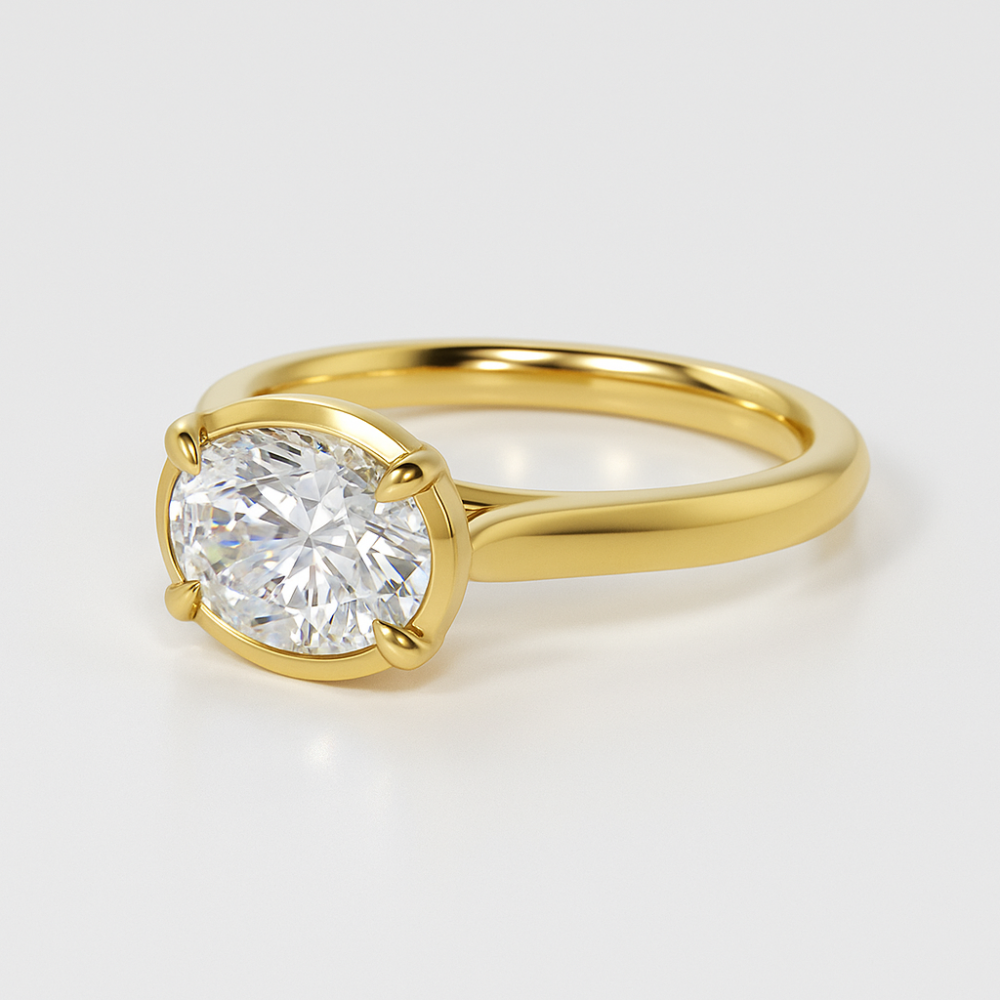 Oval Cut Lab Grown Diamond Bezel Set Engagement Ring with Claw Prongs