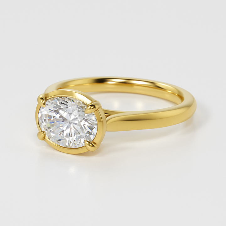 Oval Cut Lab Grown Diamond Bezel Set Engagement Ring with Claw Prongs