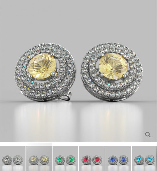 Round Cut Double Pave Style Halo Earrings