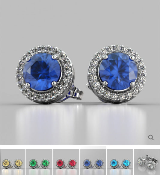 Round Cut Prong Set Tier Halo Earrings