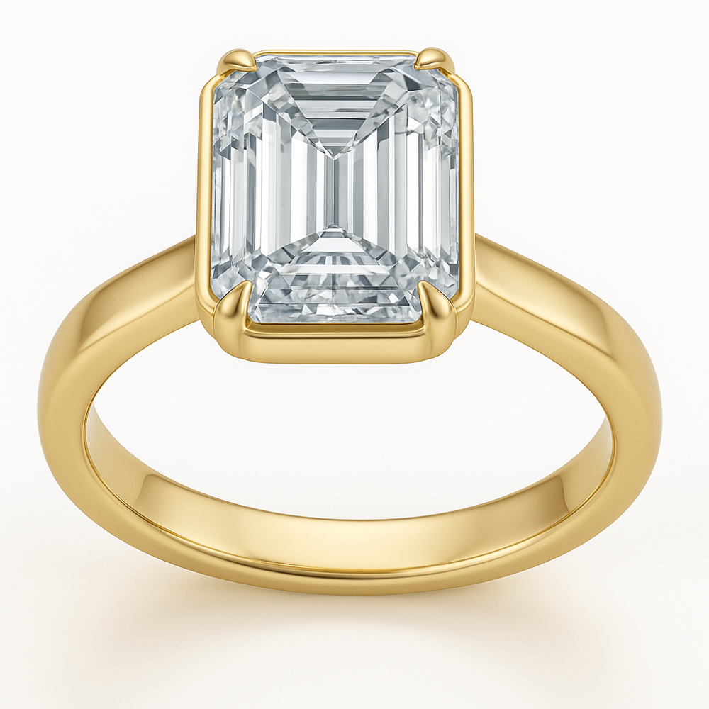 Lab Grown Diamond Bezel Set Emerald Cut Engagement Ring with Claw Prongs