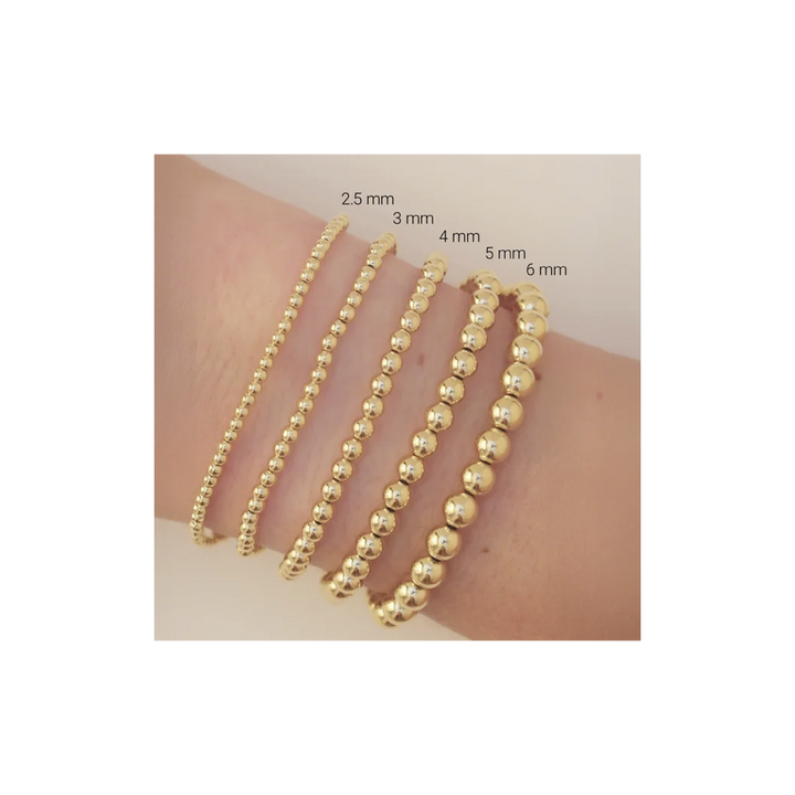 14K Yellow Gold-Filled Beaded Stackable Bracelet – 4MM Stretch Ball Bracelet