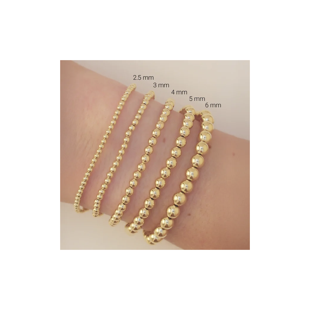 14K Yellow Gold-Filled Beaded Stackable Bracelet – 6MM Stretch Ball Bracelet